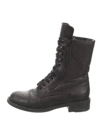 Pre-owned Chanel Quilted Pattern Leather Combat Boots In Black