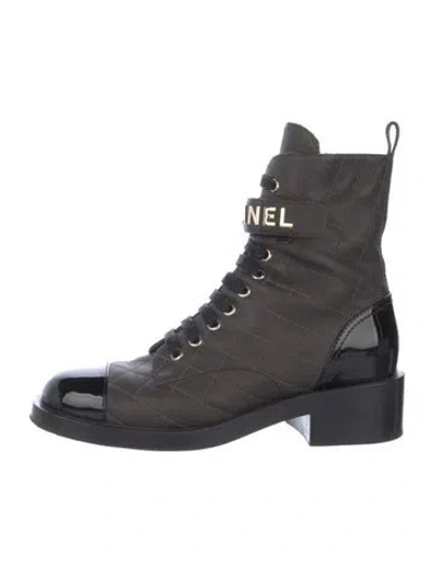 Pre-owned Chanel Quilted Pattern Leather Combat Boots In Blue