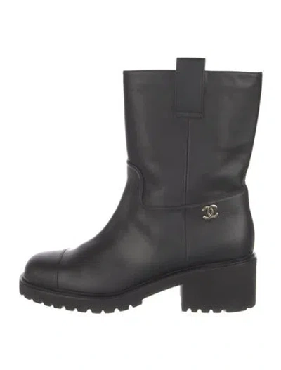 Pre-owned Chanel Quilted Pattern Leather Moto Boots In Black