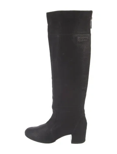 Pre-owned Chanel Quilted Pattern Leather Riding Boots In Black