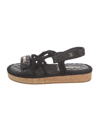 Pre-owned Chanel Quilted Pattern Leather Slingback Sandals In Black