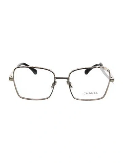 Pre-owned Chanel Quilted Pattern Square Eyeglasses In Black/gold
