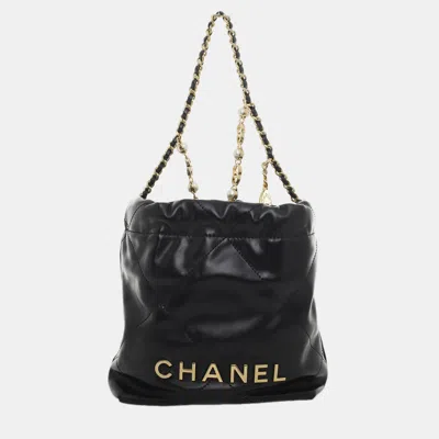 Pre-owned Chanel Quilted Pearl Cc Chain Mini C22 Bag In Black