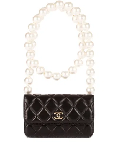 Pre-owned Chanel Quilted Pearl-embellished Bag In Black