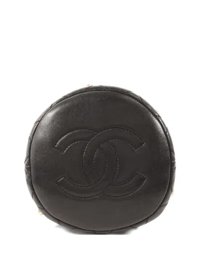 Pre-owned Chanel Quilted Pearl-embellished Bucket Bag In Black