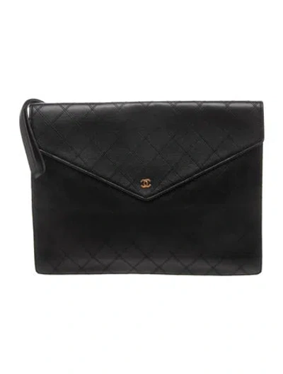 Pre-owned Chanel Quilted Portfolio Pouch In Black