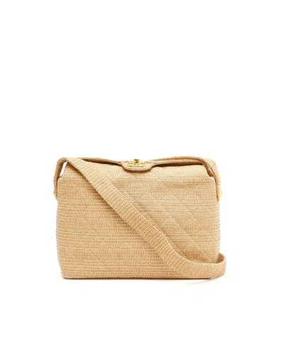 Pre-owned Chanel Quilted Raffia Shoulder Bag In Sand