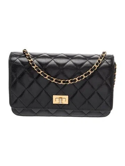 Pre-owned Chanel Quilted Reissue Wallet On Chain In Black