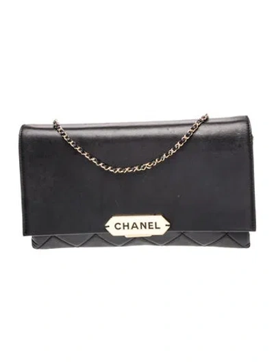 Pre-owned Chanel Quilted Retro Label Clutch In Black