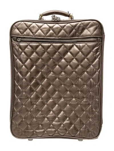 Pre-owned Chanel Quilted Rolling Suitcase In Brown