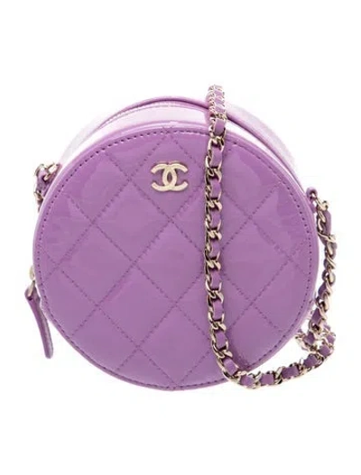 Pre-owned Chanel Quilted Round Clutch W/ Chain In Purple