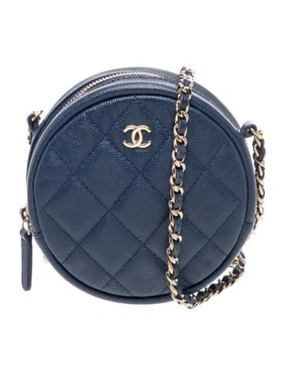 Pre-owned Chanel Quilted Round Clutch With Chain In Blue