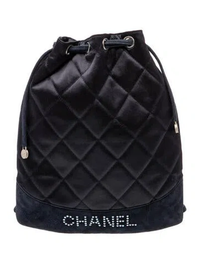 Pre-owned Chanel Quilted Satin Backpack In Blue