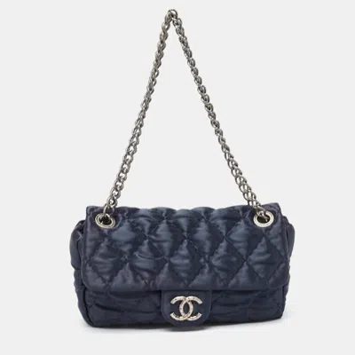 Pre-owned Chanel Quilted Satin Medium Classic Single Flap Bag In Blue