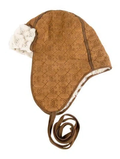 Pre-owned Chanel Quilted Shearling Chapka Cc Hat In Brown