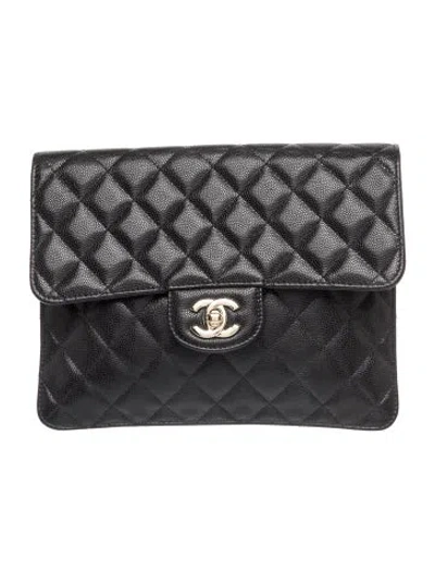 Pre-owned Chanel Quilted Square Flap Clutch In Black