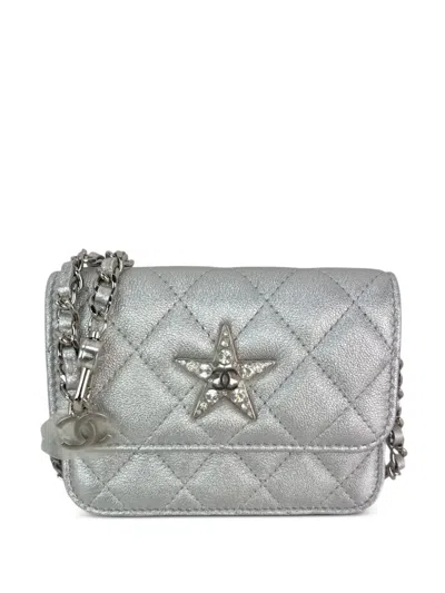 Pre-owned Chanel Quilted Star Flap Shoulder Bag In Silver