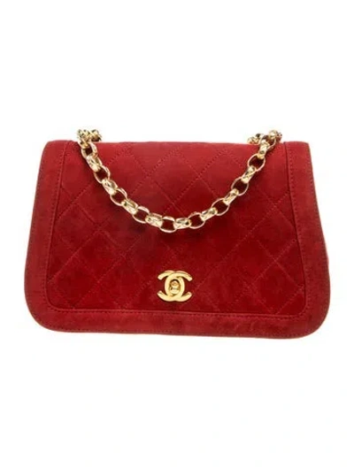 Pre-owned Chanel Quilted Suede Chain Flap Bag In Red