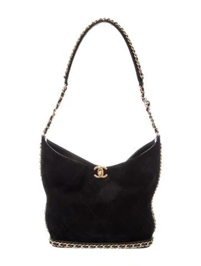Pre-owned Chanel Quilted Suede Maxi Hobo In Black