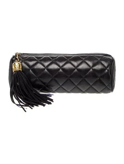 Pre-owned Chanel Quilted Tassel Cosmetic Bag In Black