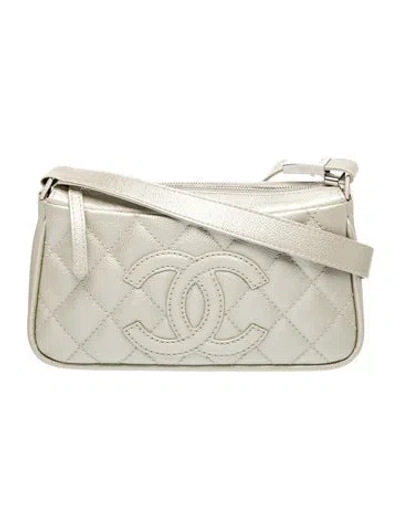 Pre-owned Chanel Quilted Timeless Pochette In Silver