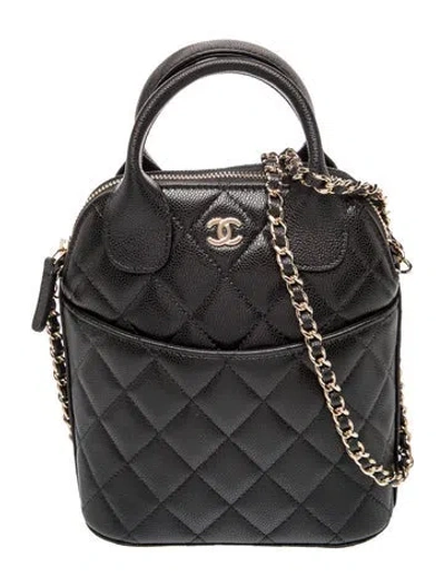 Pre-owned Chanel Quilted Top Handle Clutch W/ Chain W/ Tags In Black