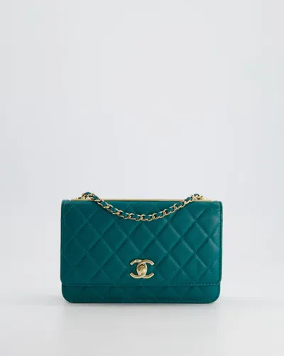 Pre-owned Chanel Quilted Trendy Wallet On Chain Bag In Lambskin Leather With Champagne Gold Hardware In Blue