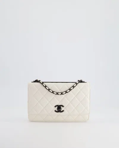 Pre-owned Chanel Quilted Trendy Wallet On Chain Bag In Lambskin Leather With Hardware In White