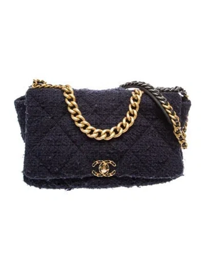 Pre-owned Chanel Quilted Tweed Maxi 19 Flap Bag In Blue