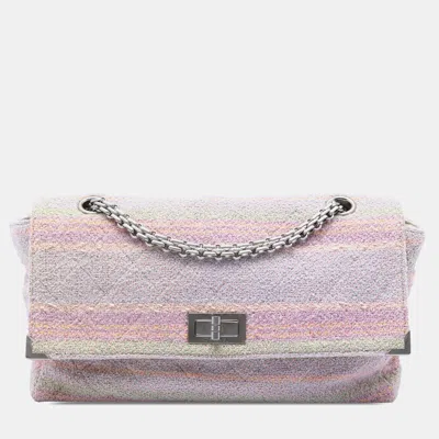 Pre-owned Chanel Quilted Tweed Reissue 2.55 225 Pink Multicolor Cotton Tweed Single Flap Bag