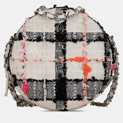 Pre-owned Chanel Quilted Tweed Round Clutch With Chain In Multicolor