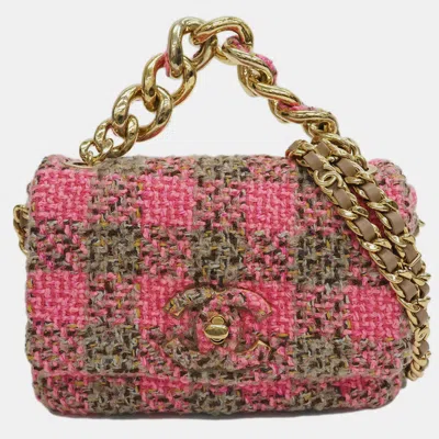 Pre-owned Chanel Quilted Tweed Small Elegant Chain Flap Bag In Pink