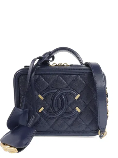 Pre-owned Chanel Quilted Vanity Case Shoulder Bag In Blue