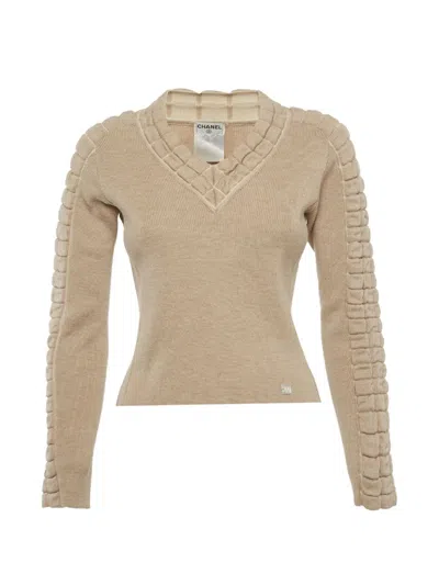 Pre-owned Chanel Quilted V-neck Sweater In Neutral