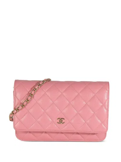Pre-owned Chanel Quilted Wallet On Chain In Pink