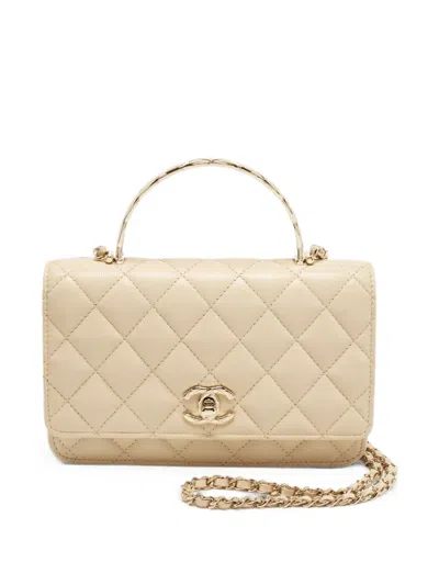 Pre-owned Chanel Quilted Wallet On Chain Bag In Neutrals