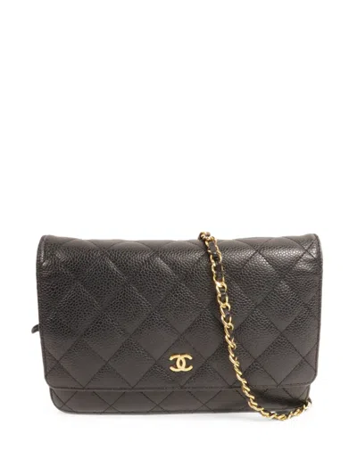 Pre-owned Chanel Quilted Wallet On Chain Shoulder Bag In Black