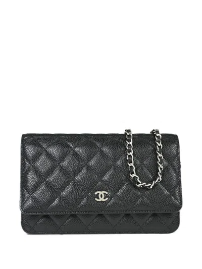 Pre-owned Chanel Quilted Wallet On Chain Shoulder Bag In Black