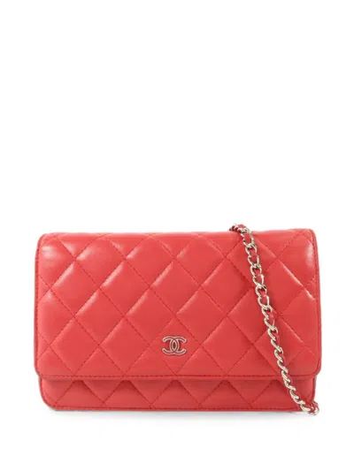 Pre-owned Chanel Quilted Wallet On Chain Shoulder Bag In Red