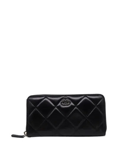 Pre-owned Chanel Quilted Zip Around Leather Belt Bag In Black