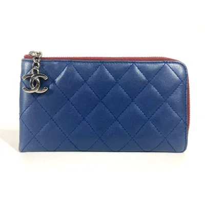 Pre-owned Chanel Quilting Long Wallet (bi-fold) () In Blue