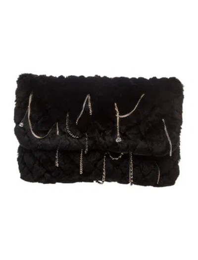 Pre-owned Chanel Rabbit Chain Drip Clutch In Black