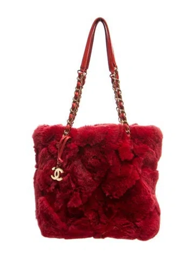 Pre-owned Chanel Rabbit Fur Harlequin Shoulder Bag In Red