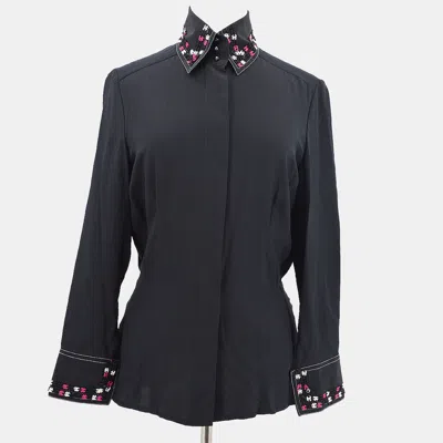 Pre-owned Chanel Race Front Opening Long Sleeve Top Shirt Black