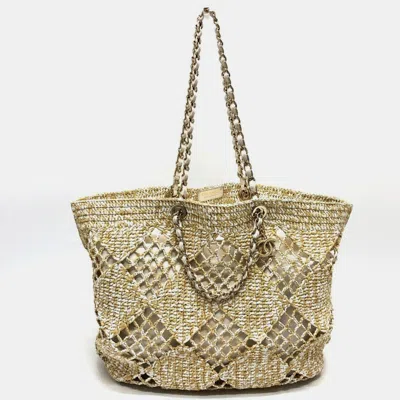 Pre-owned Chanel Raffia Beige Weaving Tote Bag