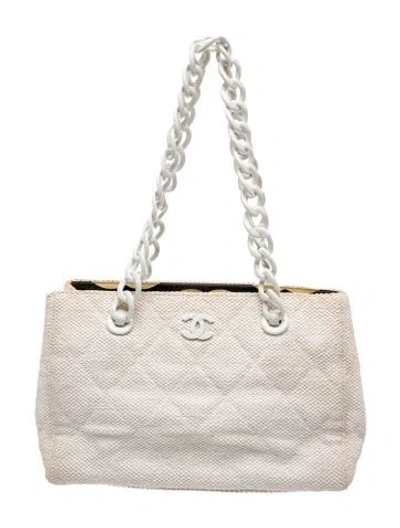 Pre-owned Chanel Raffia Cc Tote In Neutral