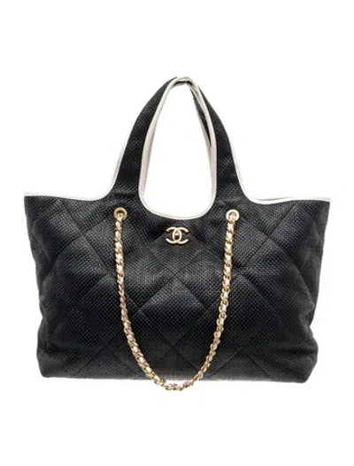 Pre-owned Chanel Raffia Coco Beach Tote In Blue