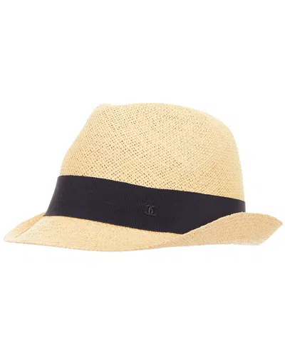 Pre-owned Chanel Raffia Curled Brim Ribbon Cc Logo Hat (authentic Pre-loved)