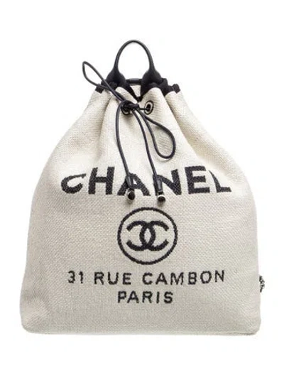 Pre-owned Chanel Raffia Deauville Backpack In Blue/white