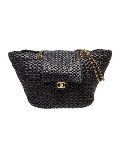 Pre-owned Chanel Raffia Effect Shopping Tote In Black